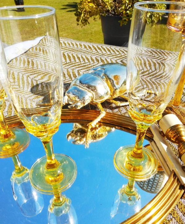 Flutes à champagne piètement verre soufflé jaune - Lot de 3
